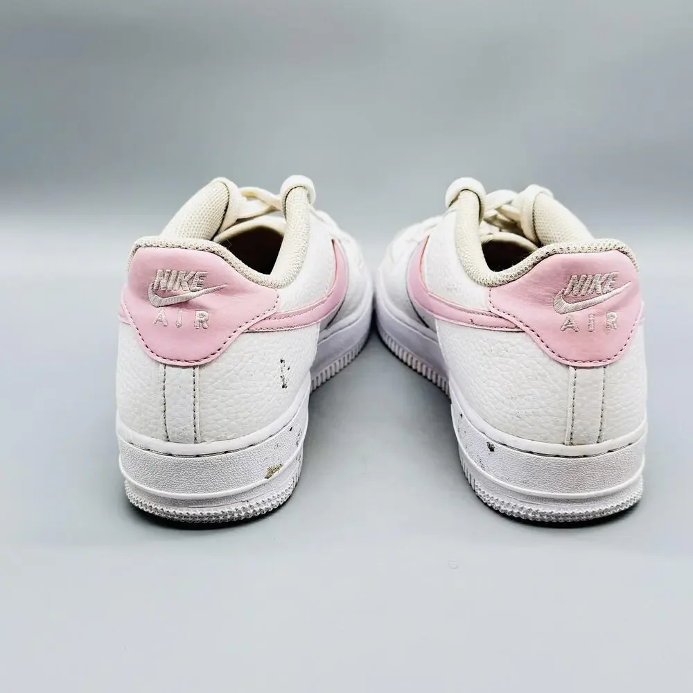 Nike Shoes Girls 7 White Pink Leather Air Force 1 LE Low Top Athletic Sneakers